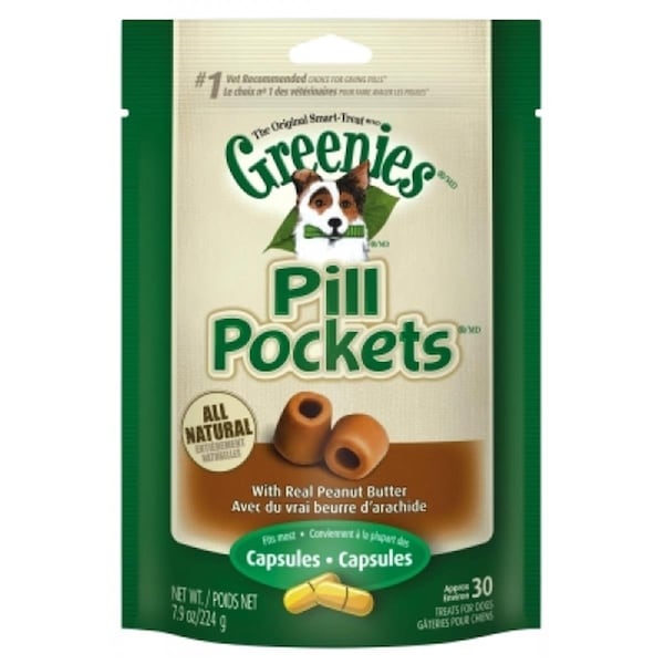 Greenies 642863101281 PEANUT BUTTER PILL POCKETS DOG 7.9 OZ 30 PIECE PER BAG 642863101281 - main